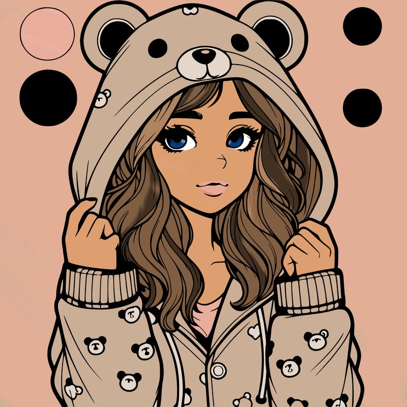 realistic girl in a animal pjs hoodie