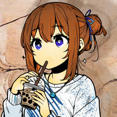 manga character drinking boba