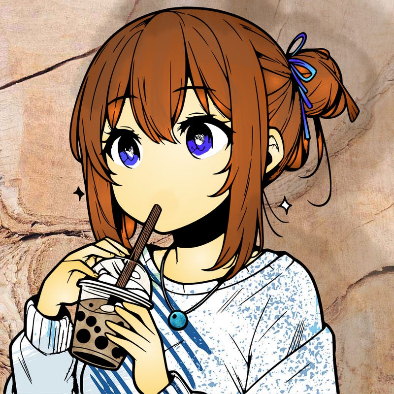 manga character drinking boba