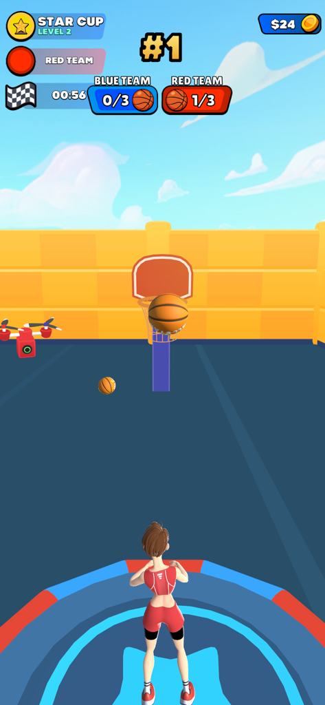 All Stars Challenge - Personagem competindo em um minijogo de basquete em All Stars Challenge.