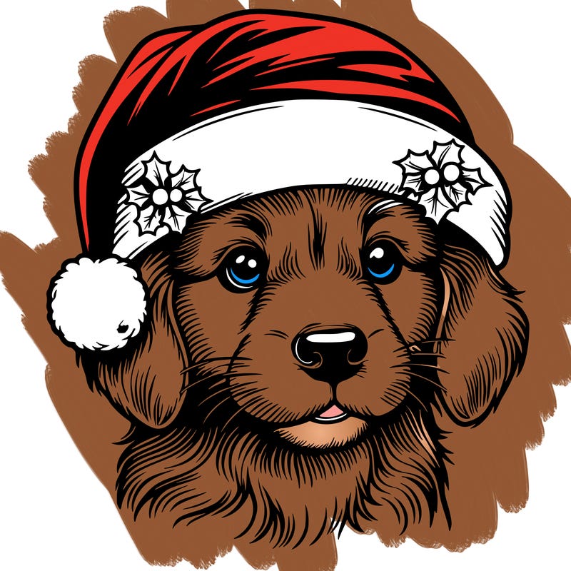 realistic dog wearing a santa hat