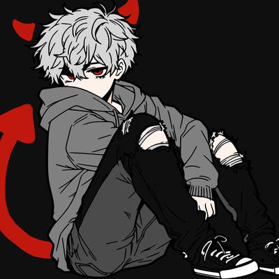 a male hoddie ripped jeans messy hair anime