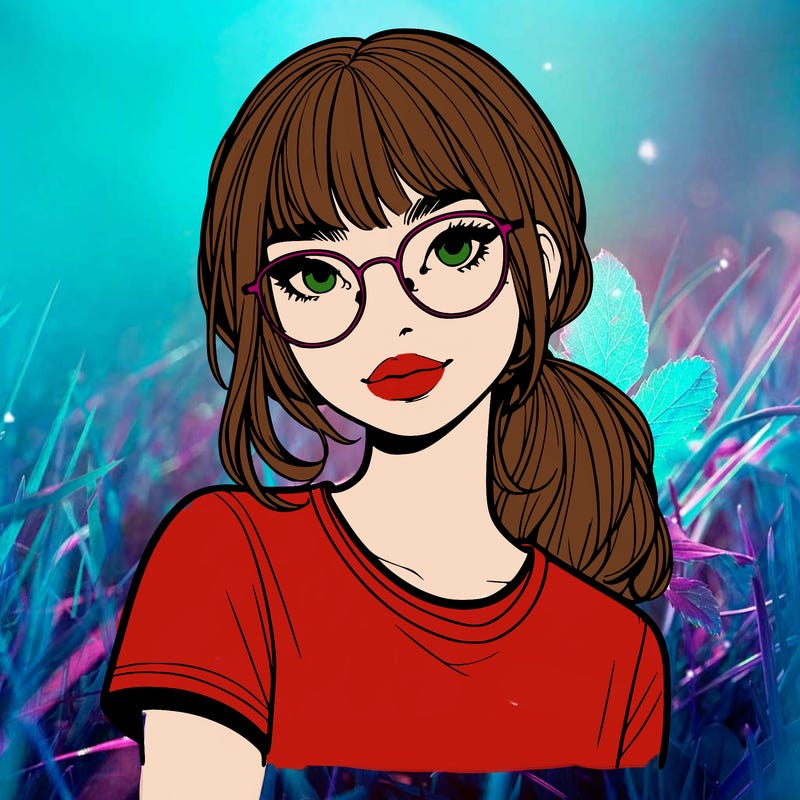 realistic girl with freckles and clear glasses