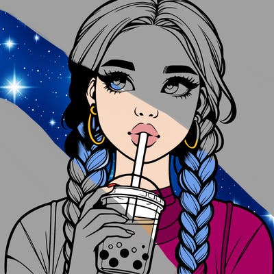 realistic girl with braided hair drinking boba