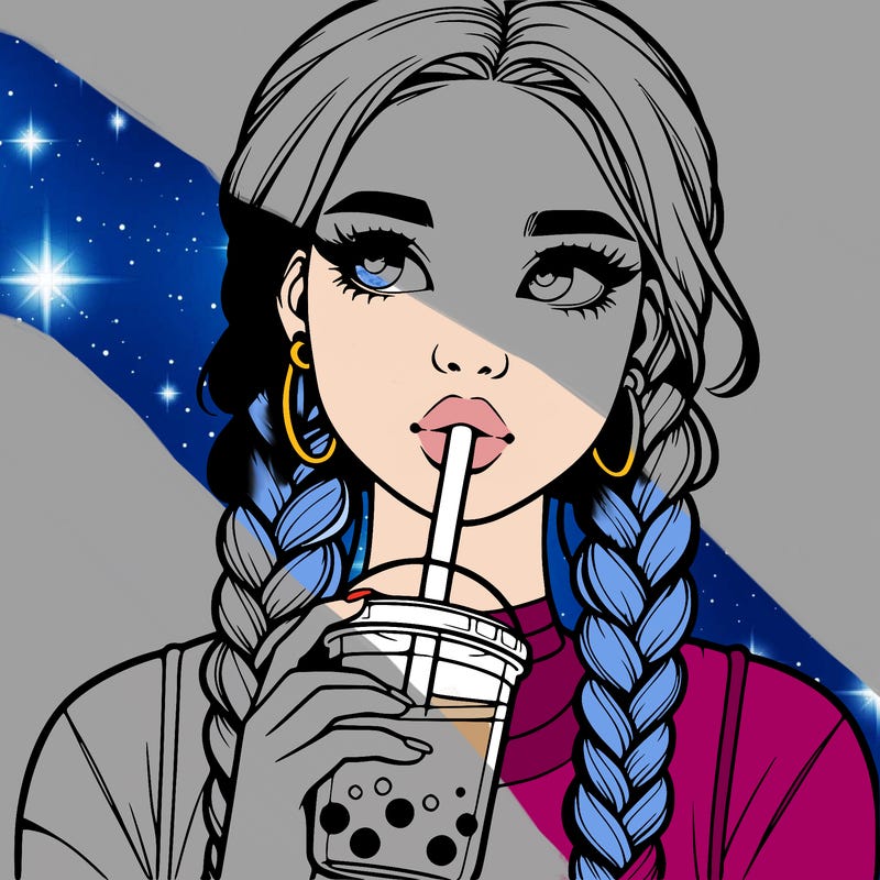 realistic girl with braided hair drinking boba
