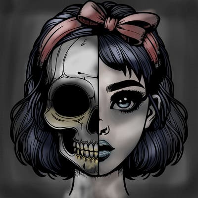 realistic girl with half skull mask