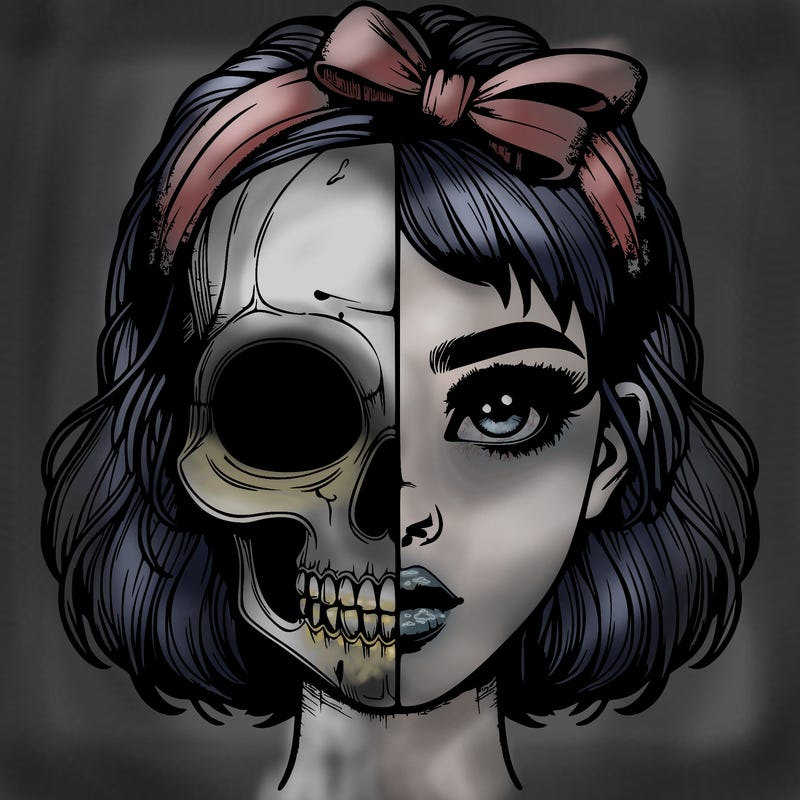 realistic girl with half skull mask