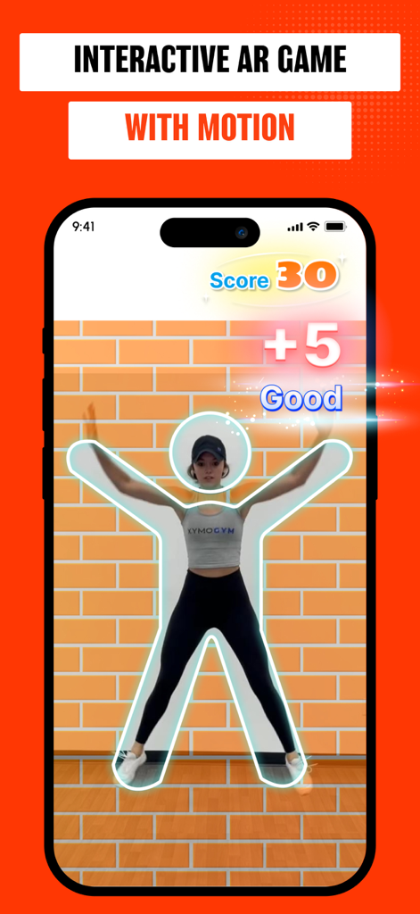 Rope Skipping - AI Counter - A woman exercising in an interactive AR fitness game with AI motion tracking and a score display