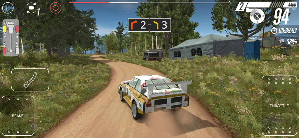A white rally car racing on a dirt track in CarX Rally simulation game