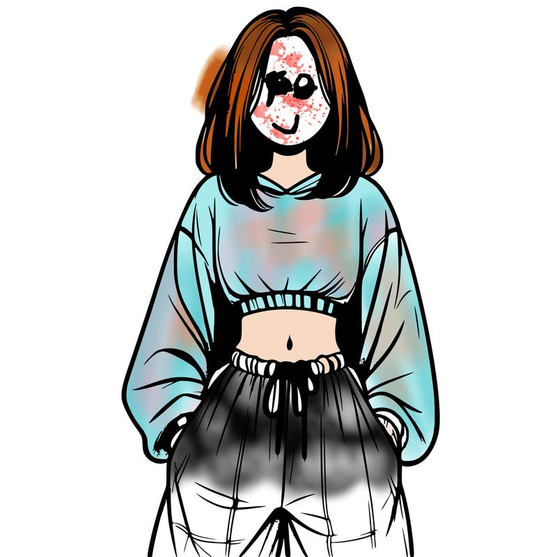 realistic girl faceless with baggy pants and a crop top