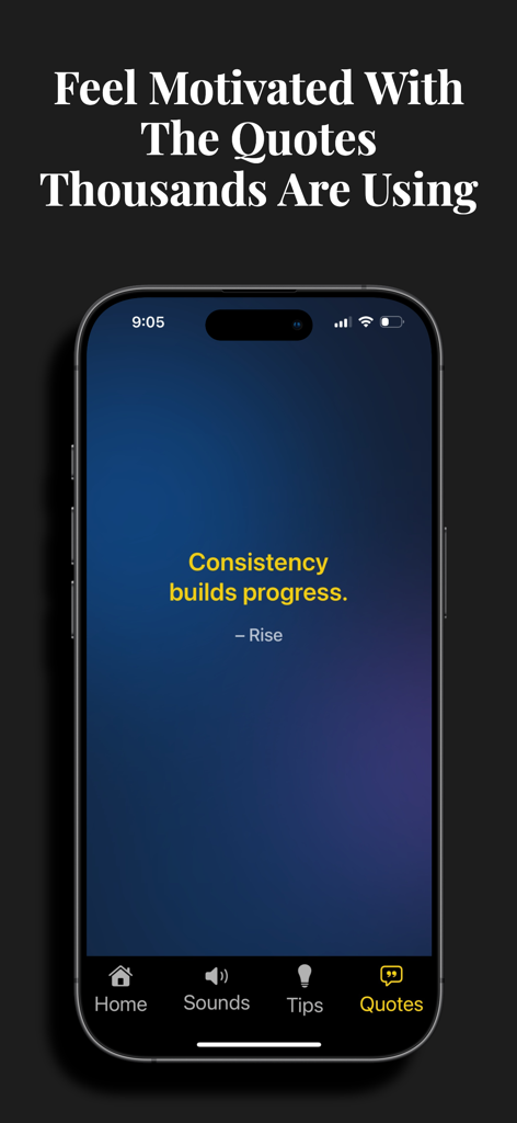 Rise - Motivational Alarm - Rise app interface displaying a motivational quote that says Consistency builds progress