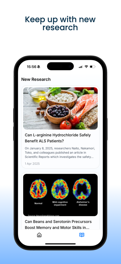 La pantalla de la aplicación MediSearch AI que muestra los últimos artículos de investigación médica y de salud
