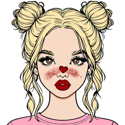 realistic girl with two buns in hair and lips