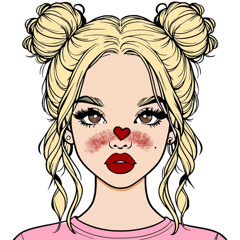 realistic girl with two buns in hair and lips