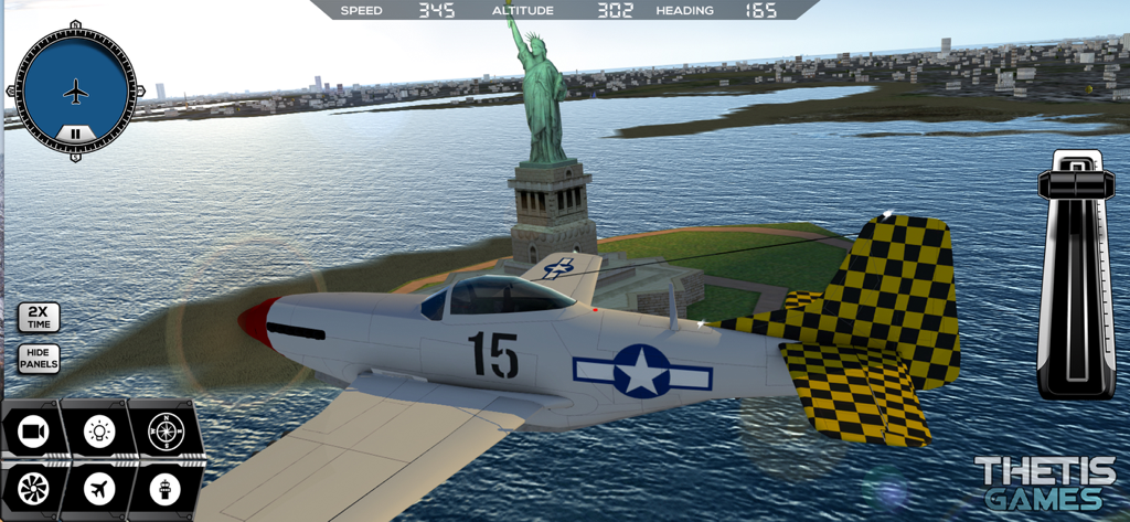Flight Simulator FlyWings 2017 - A P-51 Mustang flying past the Statue of Liberty in Flight Simulator FlyWings 2017