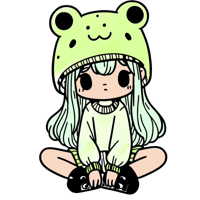 a girl wearing a frog hat and some frog socks