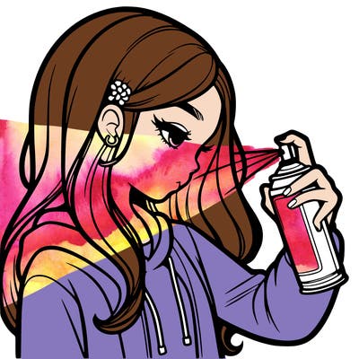 a realistic girl spray painting