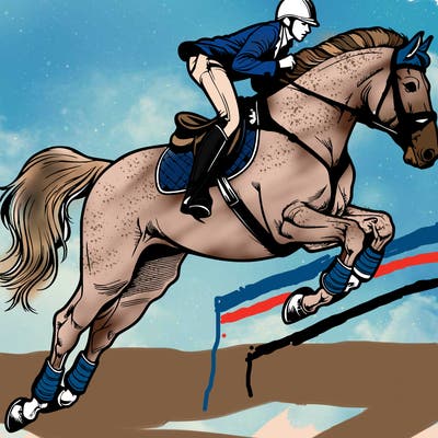 realistic horse jumping with rider