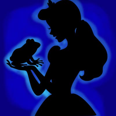 a shadow of a princess holding a frog realistic