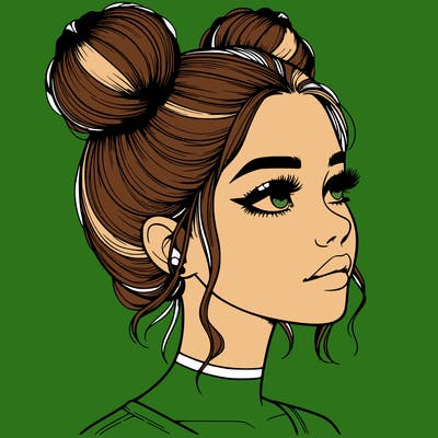 realistic girl with buns on the top of her head