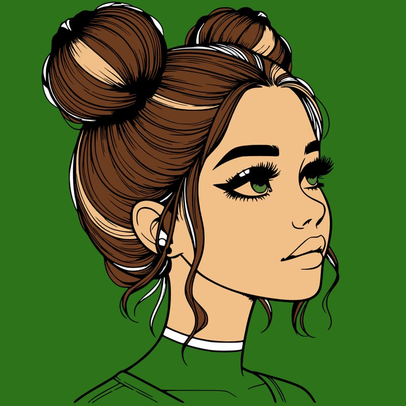realistic girl with buns on the top of her head