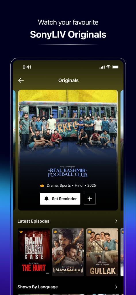 Sony LIV - Interfaccia dell'app Sony LIV che mostra serie originali esclusive e documentari
