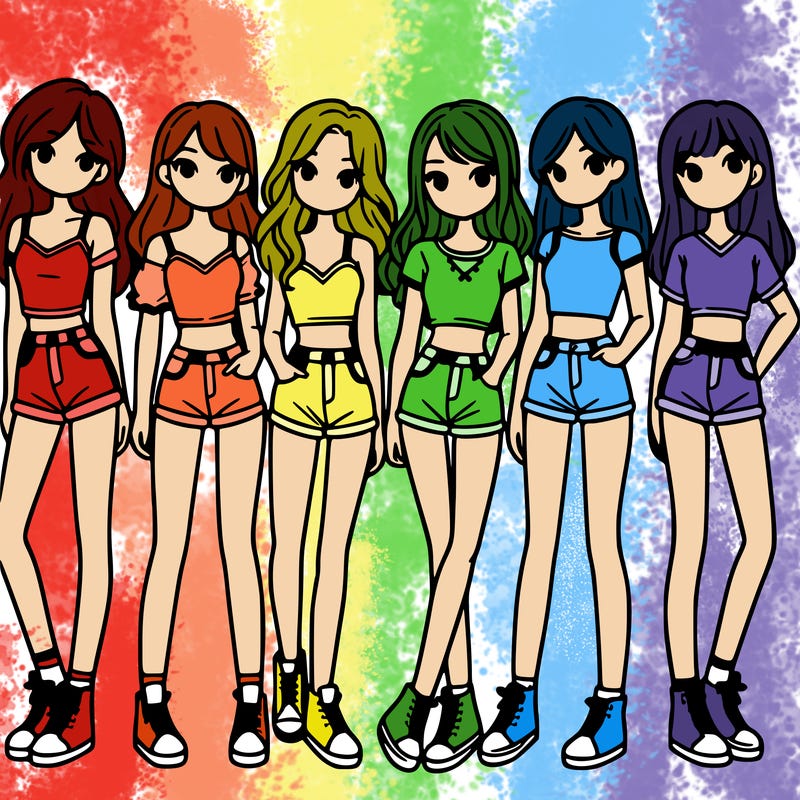 a group of girls wearing crop tops and shorts