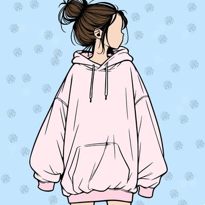 realistic girl with a oversized sweatshirt on and a bun