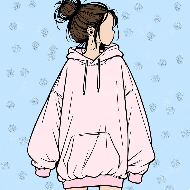 realistic girl with a oversized sweatshirt on and a bun