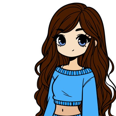 girl with long hair and a crop top with a sweater