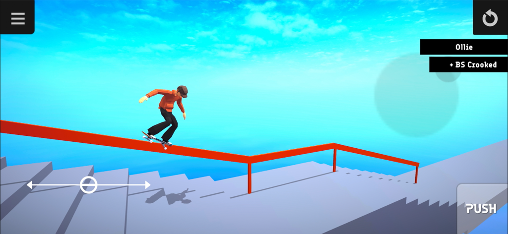 Skater Mobile - Skateboarder performing a BS Crooked grind on a red rail in Skater Mobile.