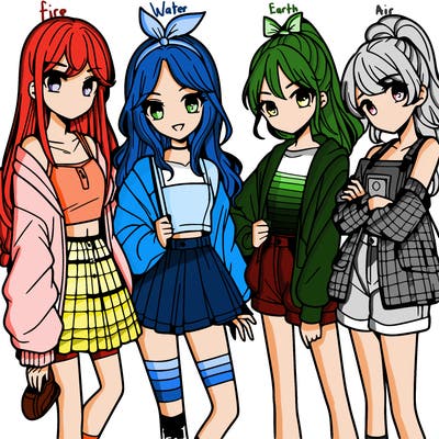 teen manga girls group of 4