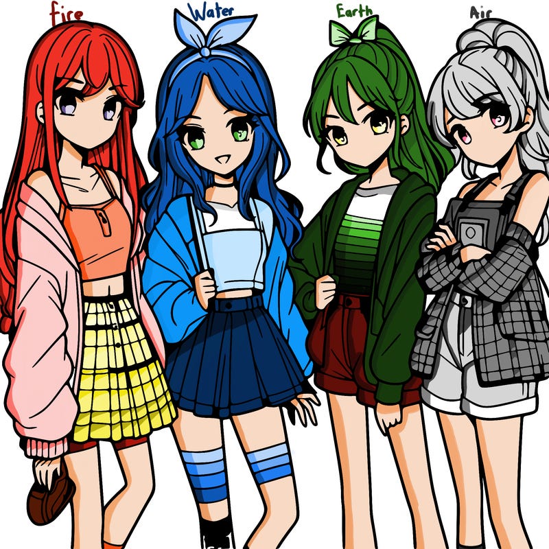 teen manga girls group of 4
