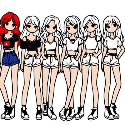 a group of girls wearing crop tops and shorts