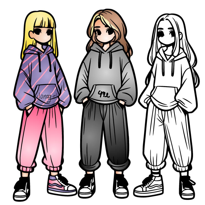 teenage girls wearing baggy clothes