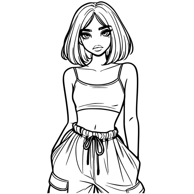 female girl with crop top and baggy pants