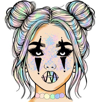 realistic girl with two buns on her hair and lips