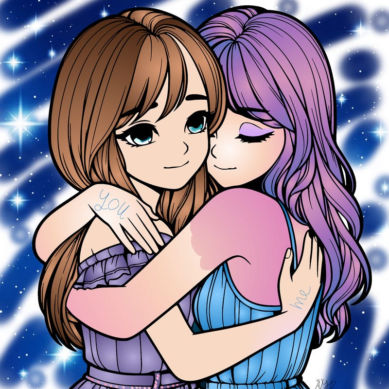 realistic girls hugging
