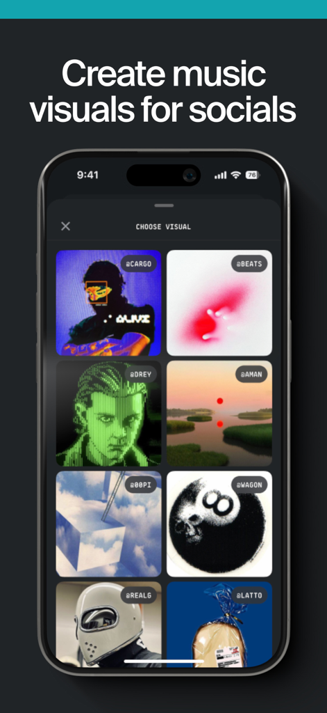 Offtop - Music Studio - Interface for choosing music visualizers for social media in Offtop app