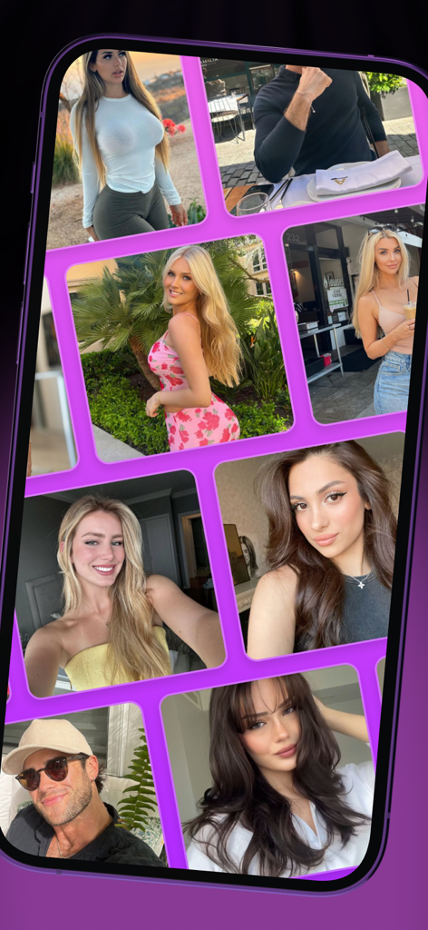 SunShine: Real & Warm - Smartphone screen showing a grid of diverse user profile photos in the SunShine app.