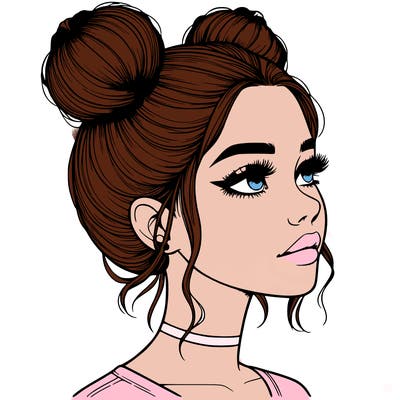 realistic girl with buns on the top of her head