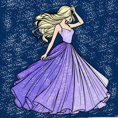 realistic woman with dress flowing in the wind