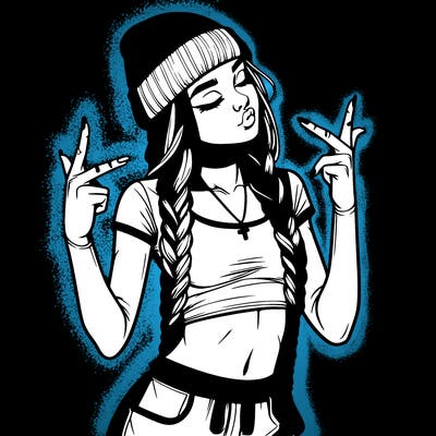 realistic teenage girl with braids and a beanie and crop top doing 🫶🏼