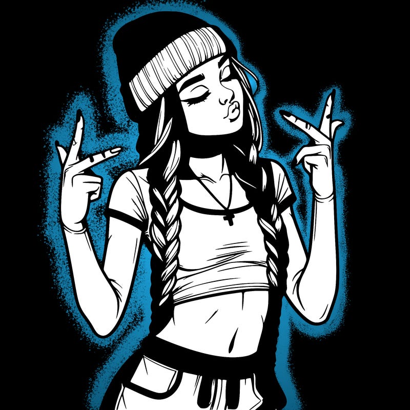 realistic teenage girl with braids and a beanie and crop top doing 🫶🏼