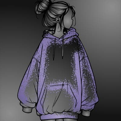 realistic girl with a oversized sweatshirt on and a bun