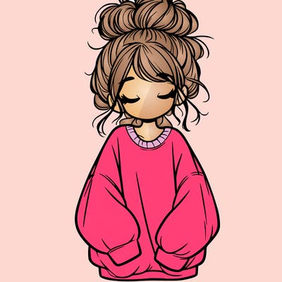 girl with baggy sweatshirt and messy bun