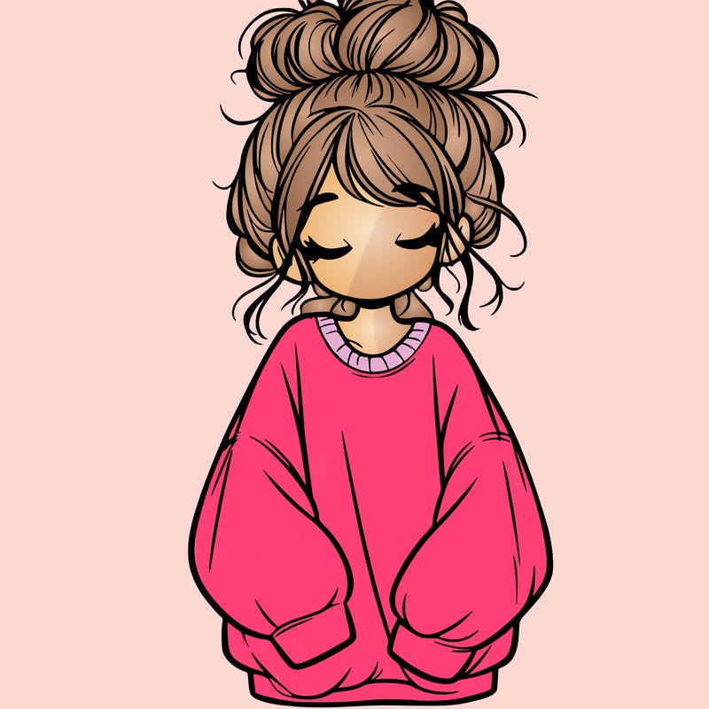 girl with baggy sweatshirt and messy bun