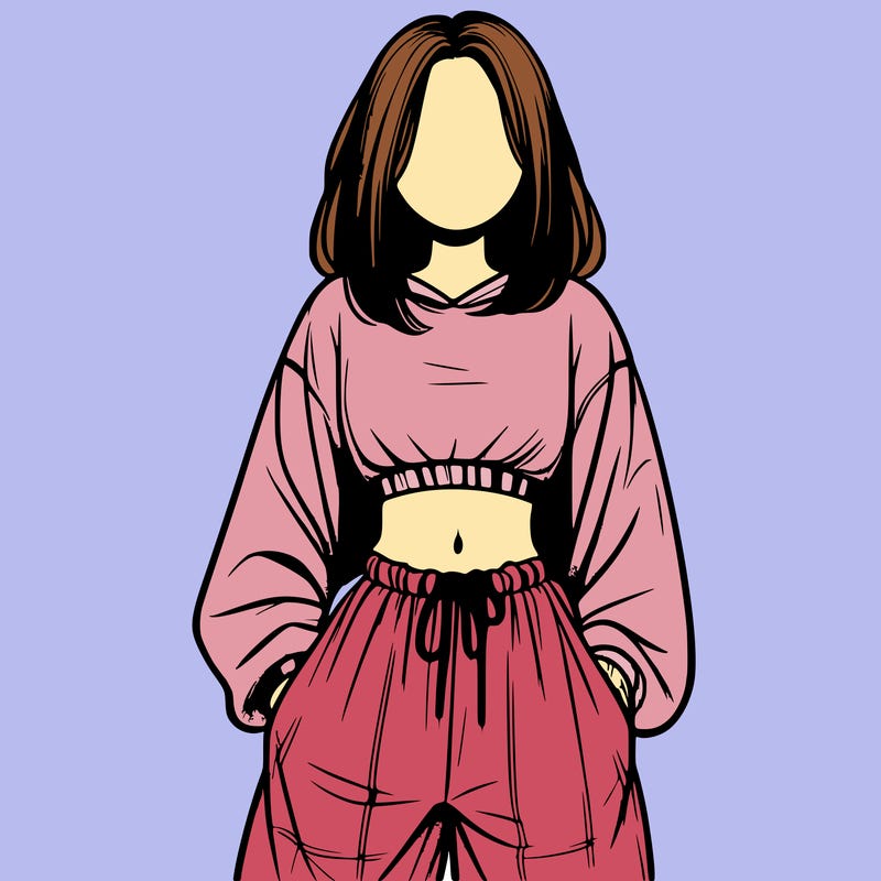 realistic girl faceless with baggy pants and a crop top