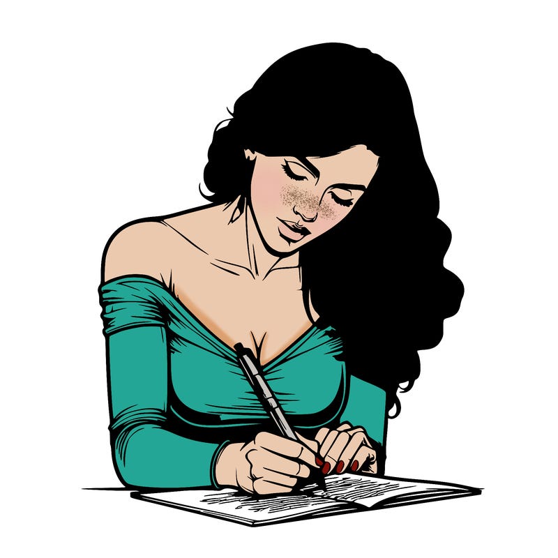 realistic female writing poetry