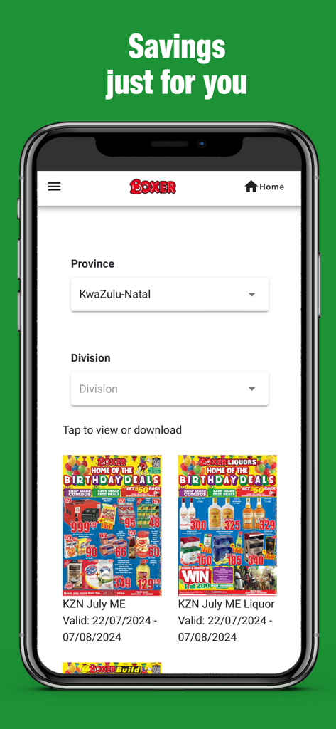 Boxer - Boxer app screen displaying localized shopping deals and weekly store circulars